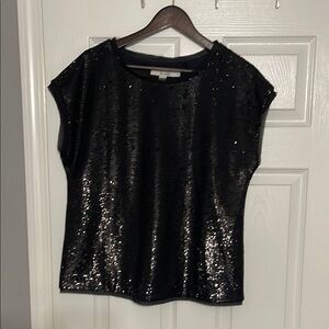 Boden US Size 8 Black Sequin Cap Sleeve Blouse